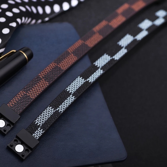 New Faux Leather Checked Bracelet for Men - Picture 3 of 8
